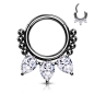 Mobile Preview: Hinged Segment Hoop Ring with 3 Prong Set Pear CZ and beads