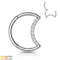 Preview: Hinged Segment Hoop Ring With Pave CZ Crescent Moon