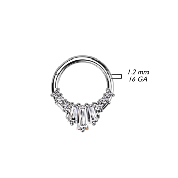 Hinged Segment Ring With 3 Baguette CZ Fan and 3 Round CZ on Each Side
