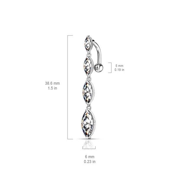 Four Marquise CZ Vertical Drop - Belly Button