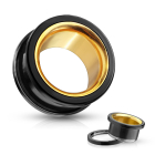 Black With Gold Interior Screw Fit Double Flared Tunnel